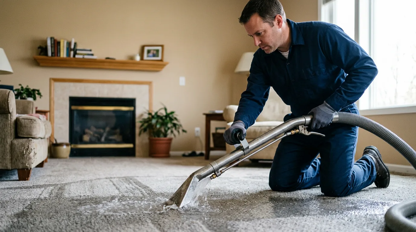 Water damage restoration technician working near Pomona, IL